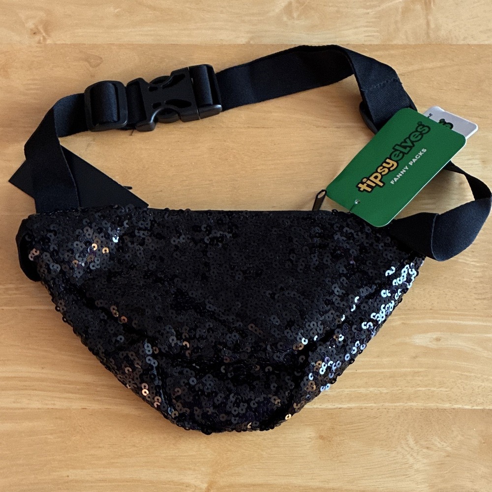 Tipsy Elves Black Sequin Fanny Pack Buckle Closure NWT Sparkly